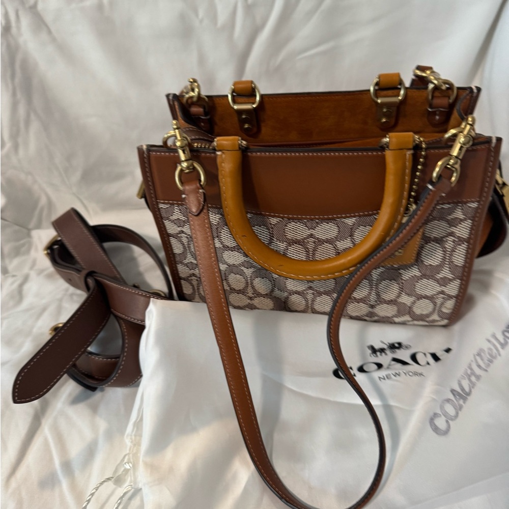 Coach Brown Signature Canvas Satchel Rogue 25
